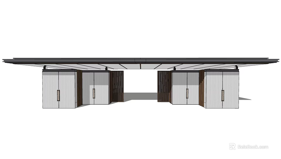 Modern Entrance Gate Design With Wooden Frames Glass Panels And Metal Accents 3d model 