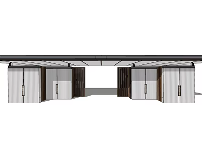 Modern Entrance Gate Design With Wooden Frames Glass Panels And Metal Accents 3d model