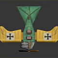 Toy Biplane Model With Yellow Green Wings Black Cross Propeller And Wheels