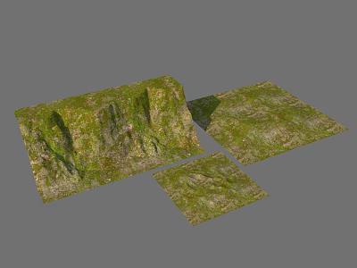Green Moss Covered Terrain Models With Textured Surfaces And Different Shapes 3d model