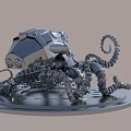 Mechanical Octopus Sculpture Made Of Metal Parts On Circular Base