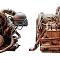 Old Rusty Vintage Engines Showcasing Mechanical Wheels Pipes And Metal Parts