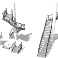 Modern Spiral and Straight Staircase Design with Metal Railings and White Pillars