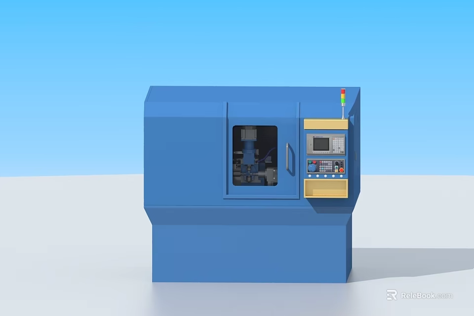 Blue Industrial Equipment With Glass Window Control Panel And Indicator Lights 3d model