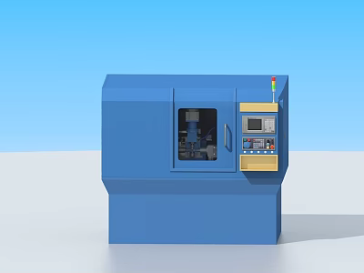 Blue Industrial Equipment With Glass Window Control Panel And Indicator Lights 3d model