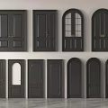 Various Black Door Designs Including Arch Single And Double Panel Styles 3d model
