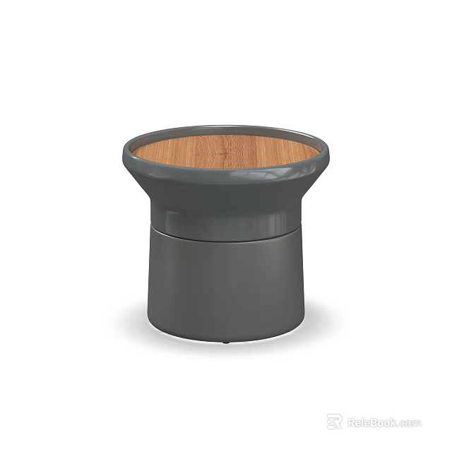 Modern Round Side Table With Wooden Top And Gray Base Design 3d model 