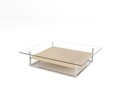 Modern Glass Coffee Table With Metal Legs And Beige Lower Shelf 3d model