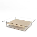 Modern Glass Coffee Table With Metal Legs And Beige Lower Shelf