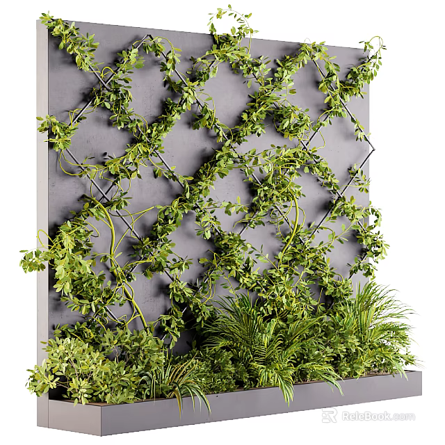 Decorative Living Plant Wall With Grid Structure Lush Vines And Various Green Plants 3d model 