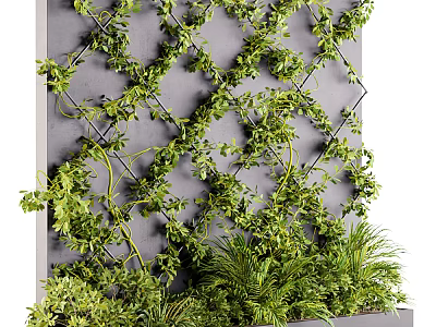 Decorative Living Plant Wall With Grid Structure Lush Vines And Various Green Plants 3d model