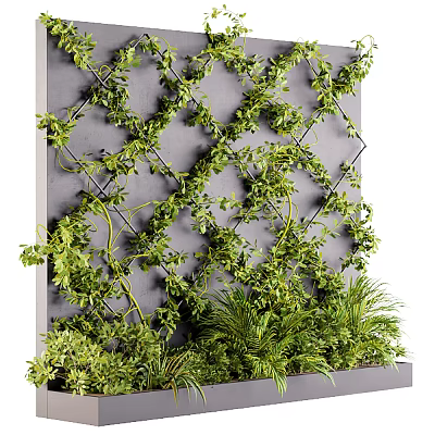 Decorative Living Plant Wall With Grid Structure Lush Vines And Various Green Plants 3d model