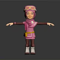 Cartoon Game Movie Character In Pink Outfit With Goggles Yellow Belt Brown Sleeves And White Boots
