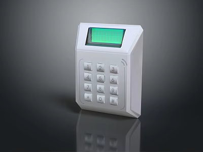 White Security Keypad Device With Digital Buttons Green LCD Screen For Access Control 3d model