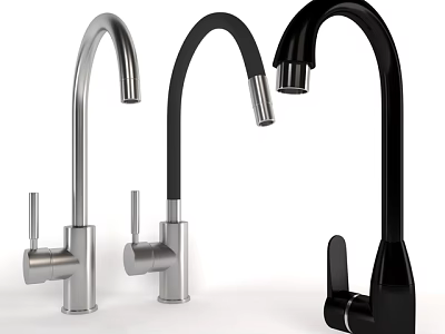 Modern Kitchen Faucets In Silver And Black With Curved Design And Sleek Finish 3d model