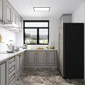 Modern Luxury Light Gray Kitchen With Gold Trim Cabinets And Premium Marble Tile Interior Design