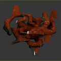 Red Abstract Mechanical Structure With Multiple Sculptural Components And Intricate Design 3d model