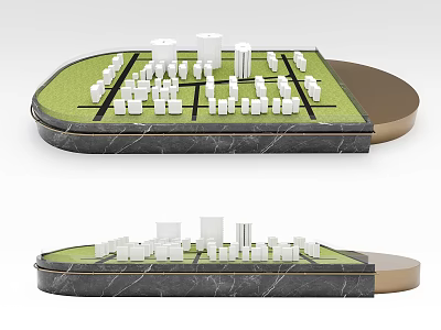 Display Shelves With Modern Design Marble Edge And White Product Models On Green Base 3d model