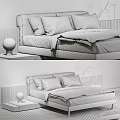Modern Gray Bed Interior With Upholstered Headboard Pillows Nightstand And Gold Lamp