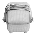 Cozy Brown Leather Stool Topped With Gray Blanket And Sturdy Wooden Legs