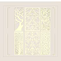 Modern Decorative Room Dividers With Gold-Toned Metal And Intricate Cutout Floral Tree Patterns