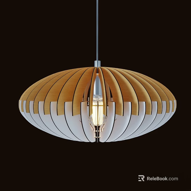 Modern Wooden White Pendant Light with Fan Shaped Design and Warm Glow for Interior Decor 3d model 