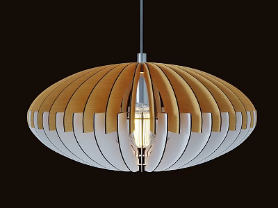 Modern Wooden White Pendant Light with Fan Shaped Design and Warm Glow for Interior Decor 3d model