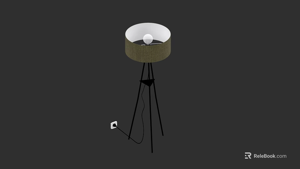 Modern Floor Lamp With White Shade Green Fabric And Black Tripod Stand 3d model 