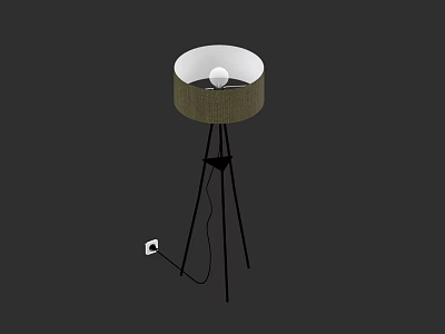 Modern Floor Lamp With White Shade Green Fabric And Black Tripod Stand 3d model