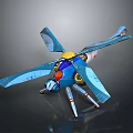 Blue Sci Fi Mechanical Dragonfly Toy With Large Wings Yellow Red Details Metallic Legs