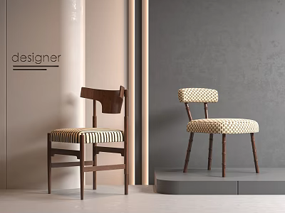 Modern Dining Chairs With Wooden Frame And Patterned Upholstery In Minimalist Space 3d model