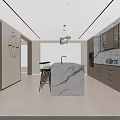 Modern Open Kitchen Interior With Marble Island Counter And Cabinets 3d model