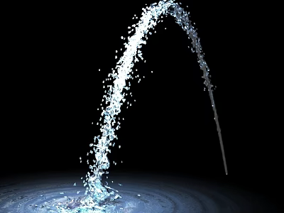 Garden Ornament Featuring White Particle Arched Flow With Water Ripples On Black Background 3d model