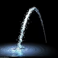 Garden Ornament Featuring White Particle Arched Flow With Water Ripples On Black Background