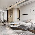 Elegant Modern Living And Dining Room Interior With Gray Sofa Floor Lamp And Leather Chair