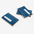 Blue Cover Books Featuring White Rectangular Labels Stacked And A Single One Placed 3d model
