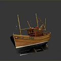 Wooden Ship Model With Masts And Display Stand On Reflective Surface 3d model