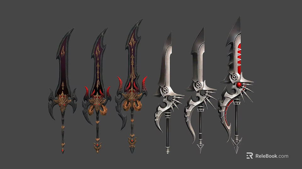 Diverse Fantasy Weapon Designs Featuring Intricate Patterns And Decorative Details 3d model