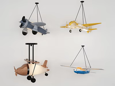 Unique Airplane Design Pendant Lights In Various Colors For Kids Room 3d model