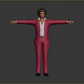 A Man Wearing Pink Suit And White Shirt Standing With Arms Outstretched