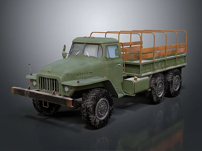 Green Military Style Six Wheel Off Road Utility Truck With Open Cargo Bed 3d model
