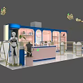 Stylish Boutique Store Interior With Blue Pink Display Shelves Mannequins And Plants