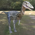 Realistic Reptile Dinosaur With Scaly Skin Standing In Grassland Forest Background