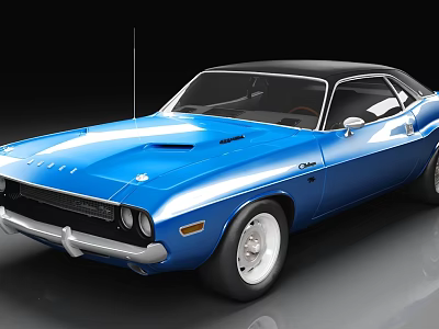 Blue Classic Sports Car With Black Roof Sleek Design And White Wheels 3d model
