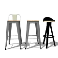 Three Stylish Bar Stools Featuring Metal Legs Wooden Seat And Black Design