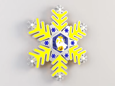 Snowflake Shaped Wall Lamp With Yellow Silver Frame Blue Center And Decorative LED Lights 3d model