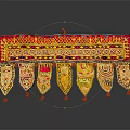 Traditional Embroidered Decorative Hanging With Colorful Red Gold Patterns And Tassel Ornaments