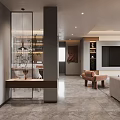 Modern Living and Dining Room Interior With Sectional Sofa TV Wall And Area Rug