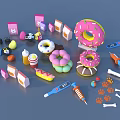 Assorted Items Collection Featuring Colorful Donuts Medicine Bottles Thermometers Bones And Paw Prints