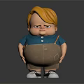 Cartoon Boy Character With Blonde Hair Blue Shirt Brown Overalls And White Shoes